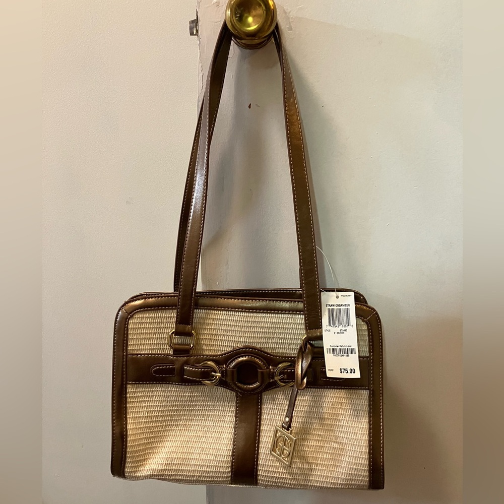 Gianni Bernini bronze and straw organizer purse
